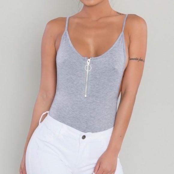 MK Boutique Tops - 🔥Zip-Up Cami Bodysuit - Heather Gray